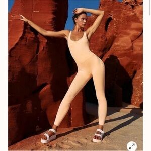 New Free People FP Movement Good Karma Onesie Jumpsuit in Morning Orange M/L